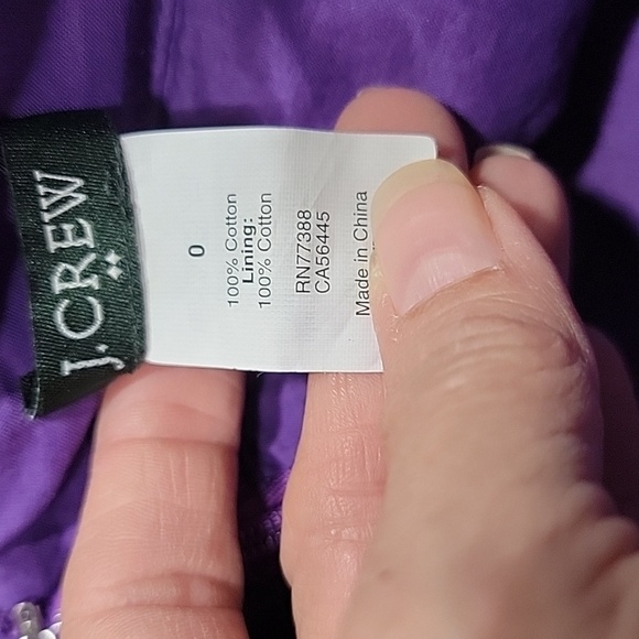 J. Crew Size 0 Purple 100% Cotton Lined Full Skirt, Midi Length, Exc. Used Cond. - Picture 9 of 11